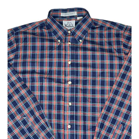 Vintage Woolrich Shirt Mens Size Medium Blue Red Plaid Button Down Long Sleeved - Picture 1 of 10